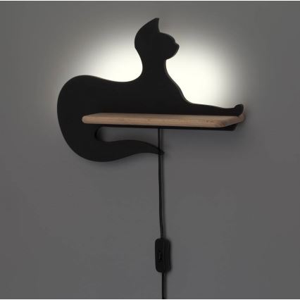 LED Børnevæglampe med hylde BLACK CAT LED/5W/230V,