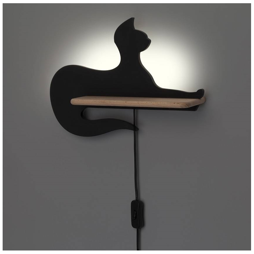 LED Børnevæglampe med hylde BLACK CAT LED/5W/230V,
