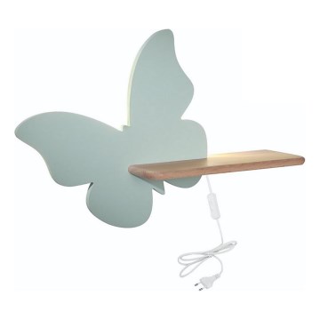 LED Børnevæglampe med hylde BUTTERFLY LED/5W/230V grøn/træ,