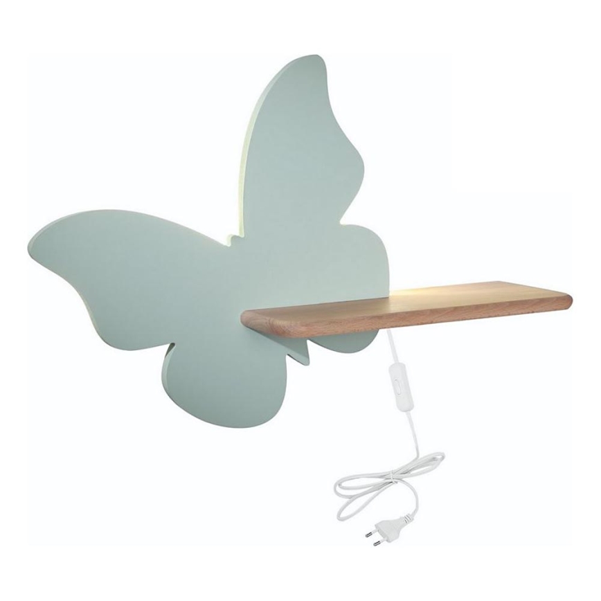 LED Børnevæglampe med hylde BUTTERFLY LED/5W/230V grøn/træ,