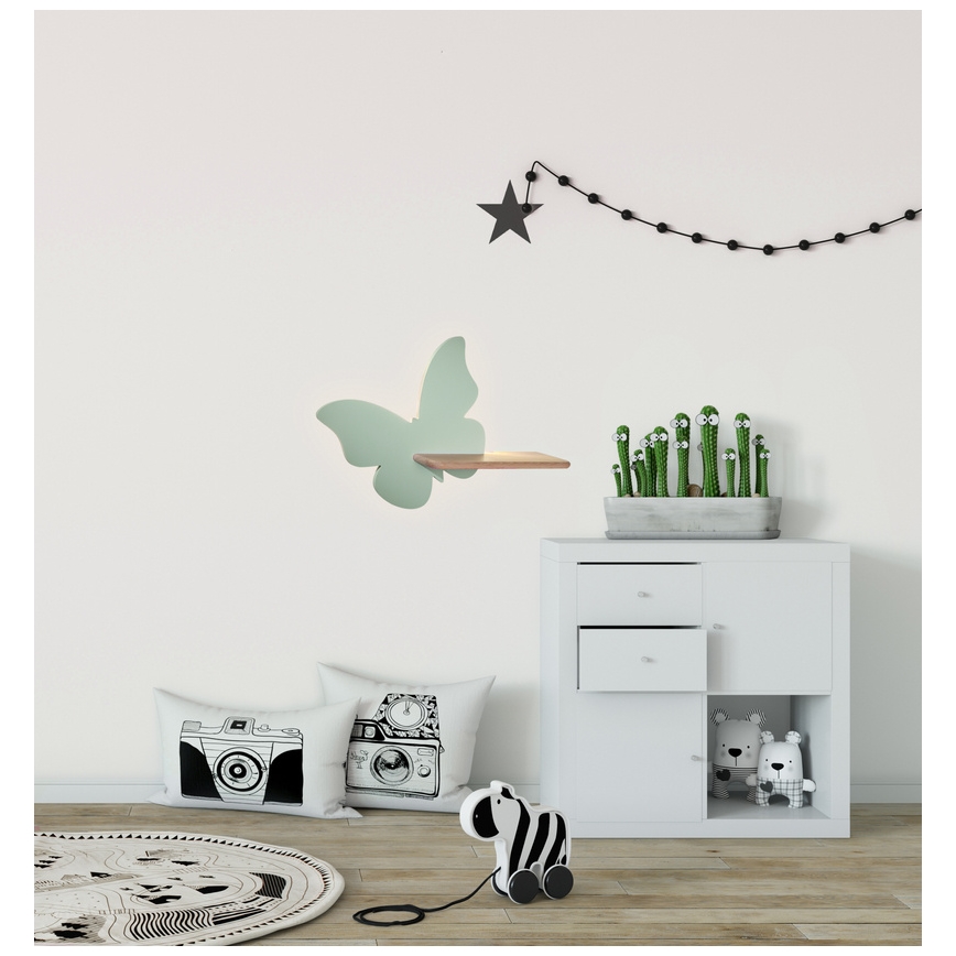 LED Børnevæglampe med hylde BUTTERFLY LED/5W/230V grøn/træ,