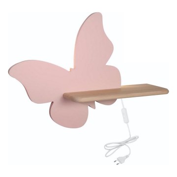 LED Børnevæglampe med hylde BUTTERFLY LED/5W/230V pink/træ,