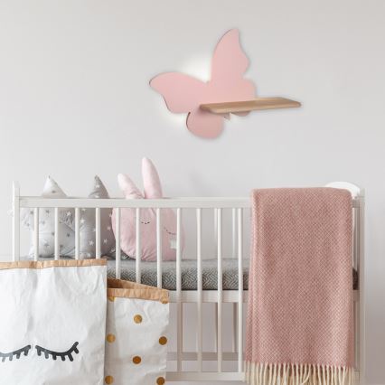 LED Børnevæglampe med hylde BUTTERFLY LED/5W/230V pink/træ,