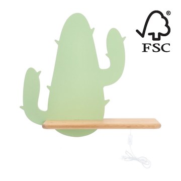 LED Børnevæglampe med hylde CACTUS LED/4W/230V grøn/træ,