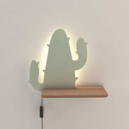 LED Børnevæglampe med hylde CACTUS LED/4W/230V grøn/træ,