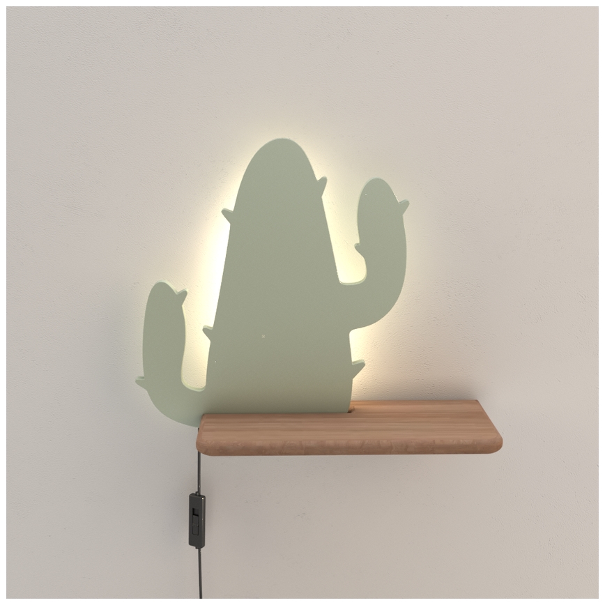 LED Børnevæglampe med hylde CACTUS LED/4W/230V grøn/træ,