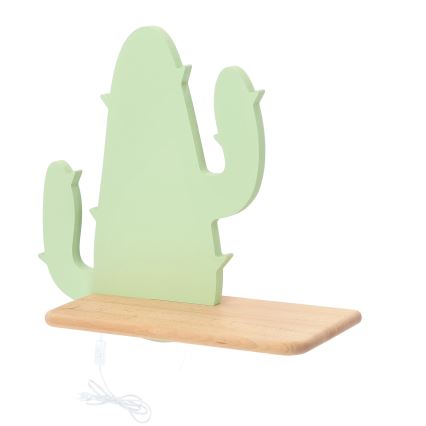 LED Børnevæglampe med hylde CACTUS LED/4W/230V grøn/træ,