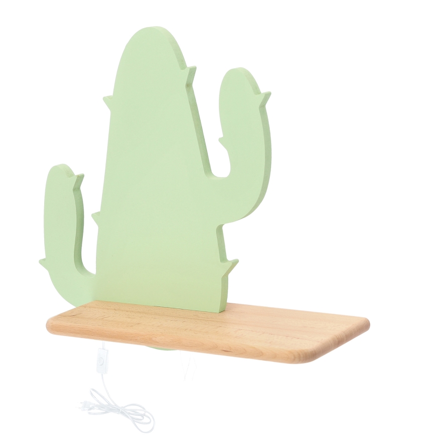 LED Børnevæglampe med hylde CACTUS LED/4W/230V grøn/træ,