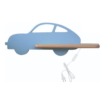 LED Børnevæglampe med hylde CAR LED/5W/230V blå/træ,
