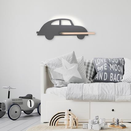 LED Børnevæglampe med hylde CAR LED/5W/230V grå/træ,