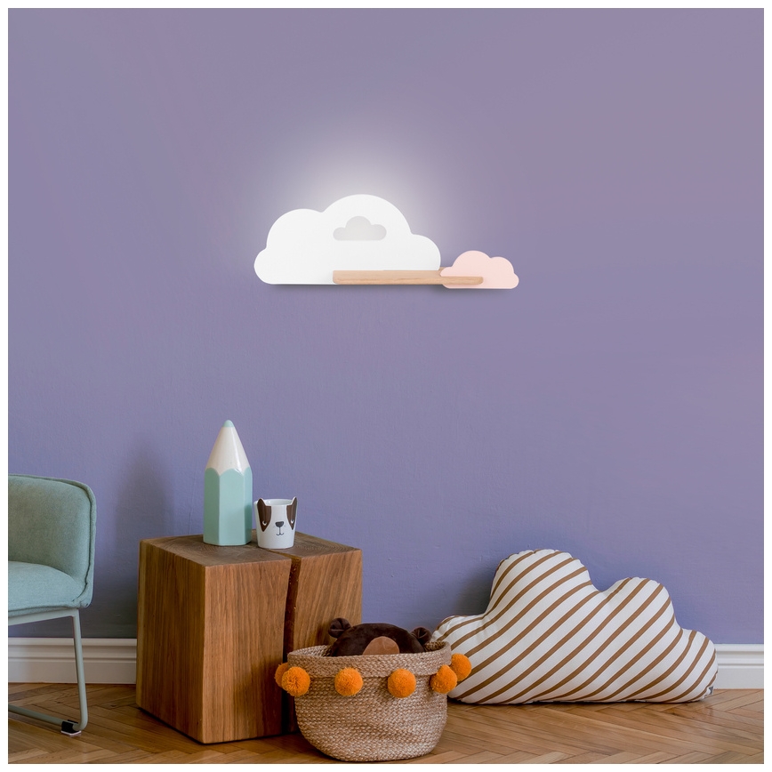 LED Børnevæglampe med hylde CLOUD LED/5W/230V hvid/lyserød,