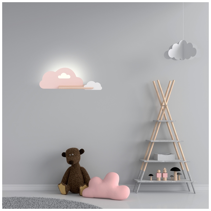 LED Børnevæglampe med hylde CLOUD LED/5W/230V pink/hvid,