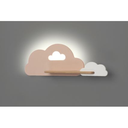 LED Børnevæglampe med hylde CLOUD LED/5W/230V pink/hvid,