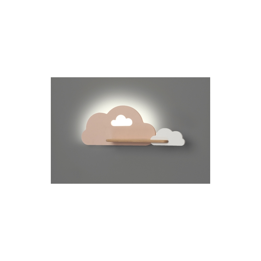 LED Børnevæglampe med hylde CLOUD LED/5W/230V pink/hvid,