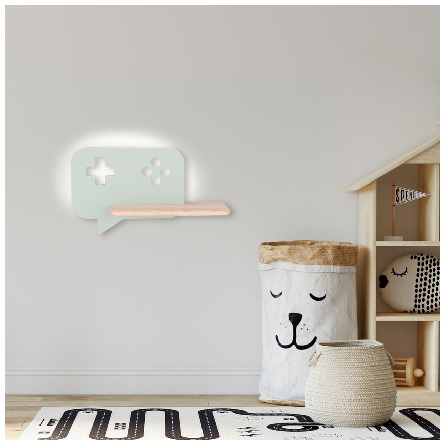LED Børnevæglampe med hylde CONSOLE LED/5W/230V grøn,