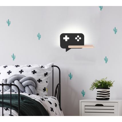LED Børnevæglampe med hylde CONSOLE LED/5W/230V sort,