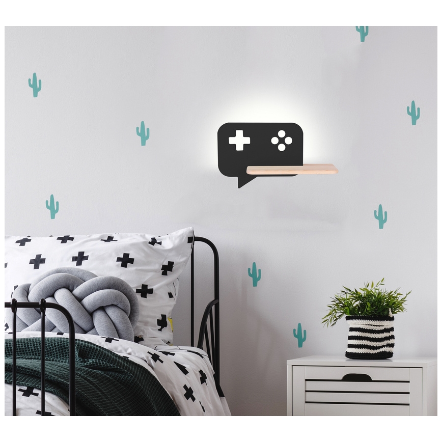 LED Børnevæglampe med hylde CONSOLE LED/5W/230V sort,