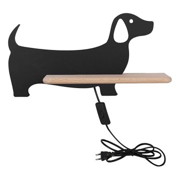 LED Børnevæglampe med hylde DOG LED/5W/230V sort/træ,