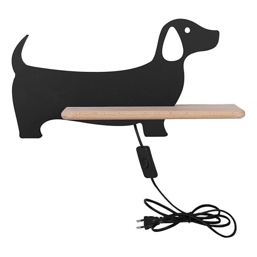 LED Børnevæglampe med hylde DOG LED/5W/230V sort/træ,