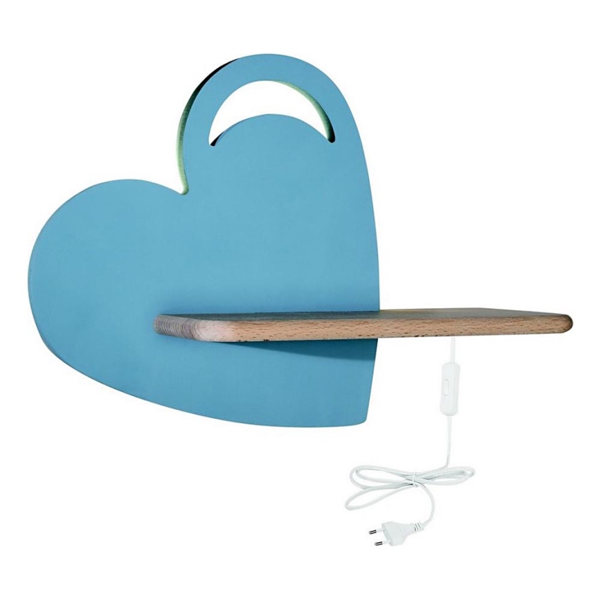 LED Børnevæglampe med hylde HEART LED/5W/230V blå/træ,
