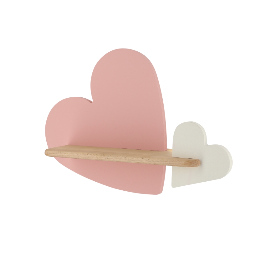 LED Børnevæglampe med hylde HEART LED/5W/230V pink/hvid/træ,