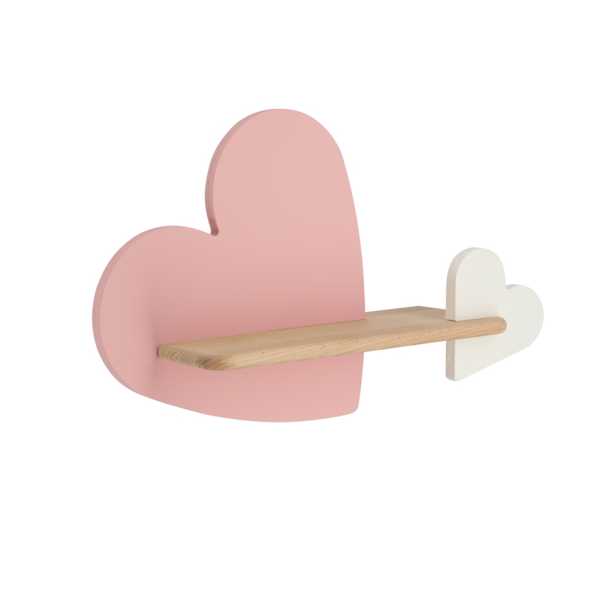 LED Børnevæglampe med hylde HEART LED/5W/230V pink/hvid/træ,