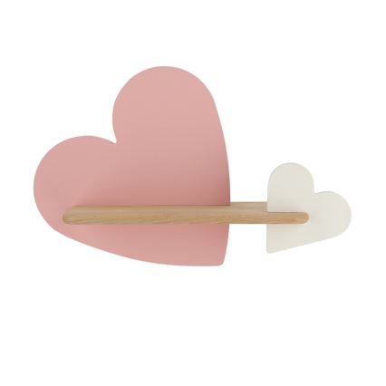 LED Børnevæglampe med hylde HEART LED/5W/230V pink/hvid/træ,