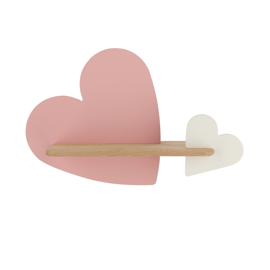 LED Børnevæglampe med hylde HEART LED/5W/230V pink/hvid/træ,