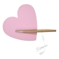 LED Børnevæglampe med hylde HEART LED/5W/230V pink/træ,
