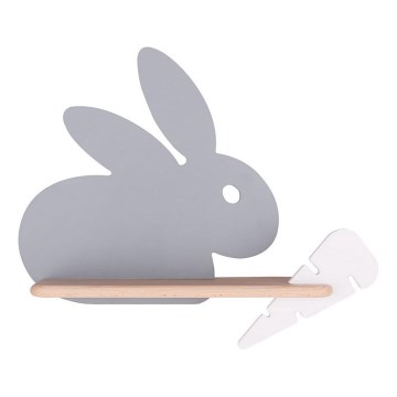 LED Børnevæglampe med hylde RABBIT LED/4W/230V grå/hvid/træ,