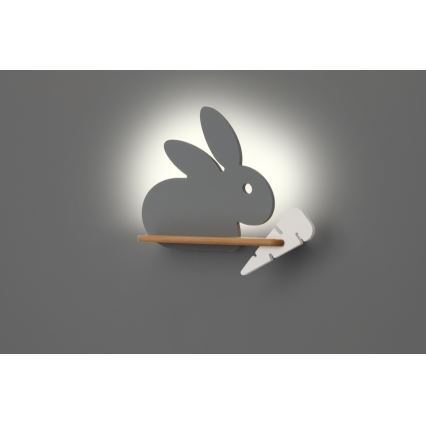 LED Børnevæglampe med hylde RABBIT LED/4W/230V grå/hvid/træ,