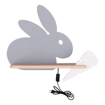 LED Børnevæglampe med hylde RABBIT LED/4W/230V grå/hvid/træ,