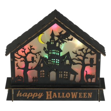 LED Dekoration HALLOWEEN LED/2xAA/multifarvet uhyggeligt hus