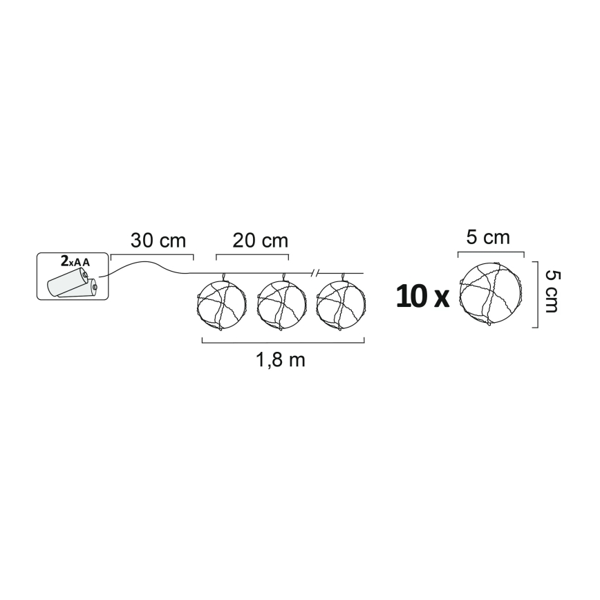 LED dekorativ belysning AHNE 10xLED/2xAA