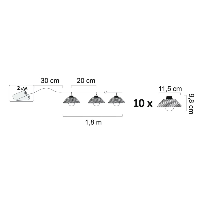 LED dekorativ belysning ASTRA 10xLED/2xAA