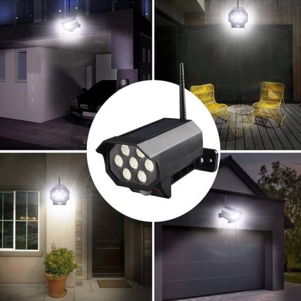 LED Dummy-overvågningskamera med sensor og med solpanel LED/5W/5,5V 800 mAh IP65 + fjernbetjening