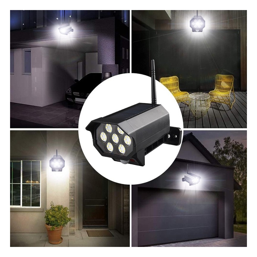 LED Dummy-overvågningskamera med sensor og med solpanel LED/5W/5,5V 800 mAh IP65 + fjernbetjening