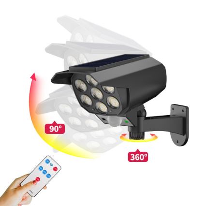 LED Dummy-overvågningskamera med sensor og med solpanel LED/5W/5,5V 800 mAh IP65 + fjernbetjening