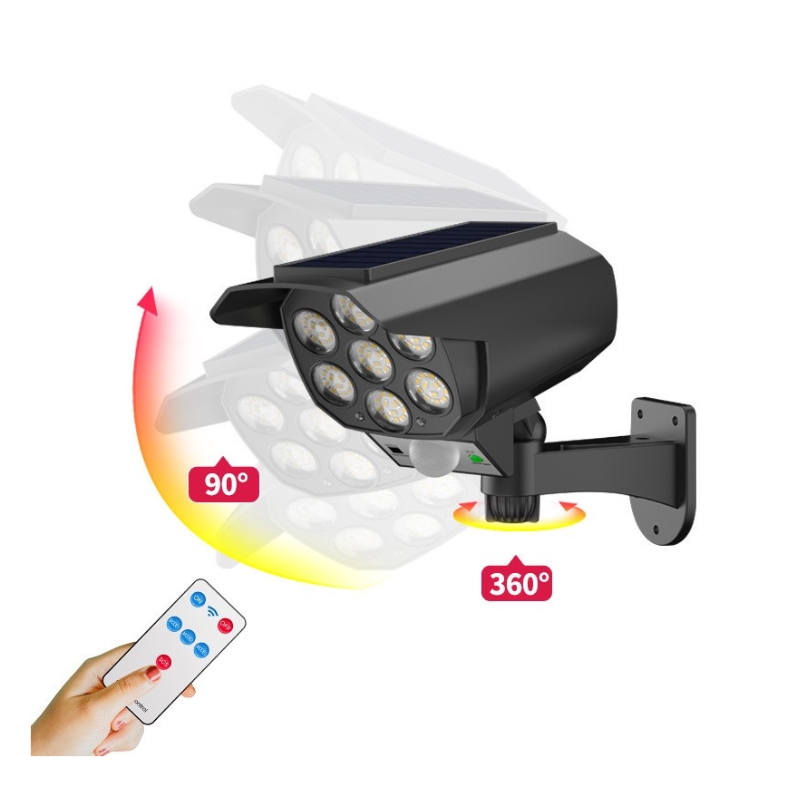 LED Dummy-overvågningskamera med sensor og med solpanel LED/5W/5,5V 800 mAh IP65 + fjernbetjening