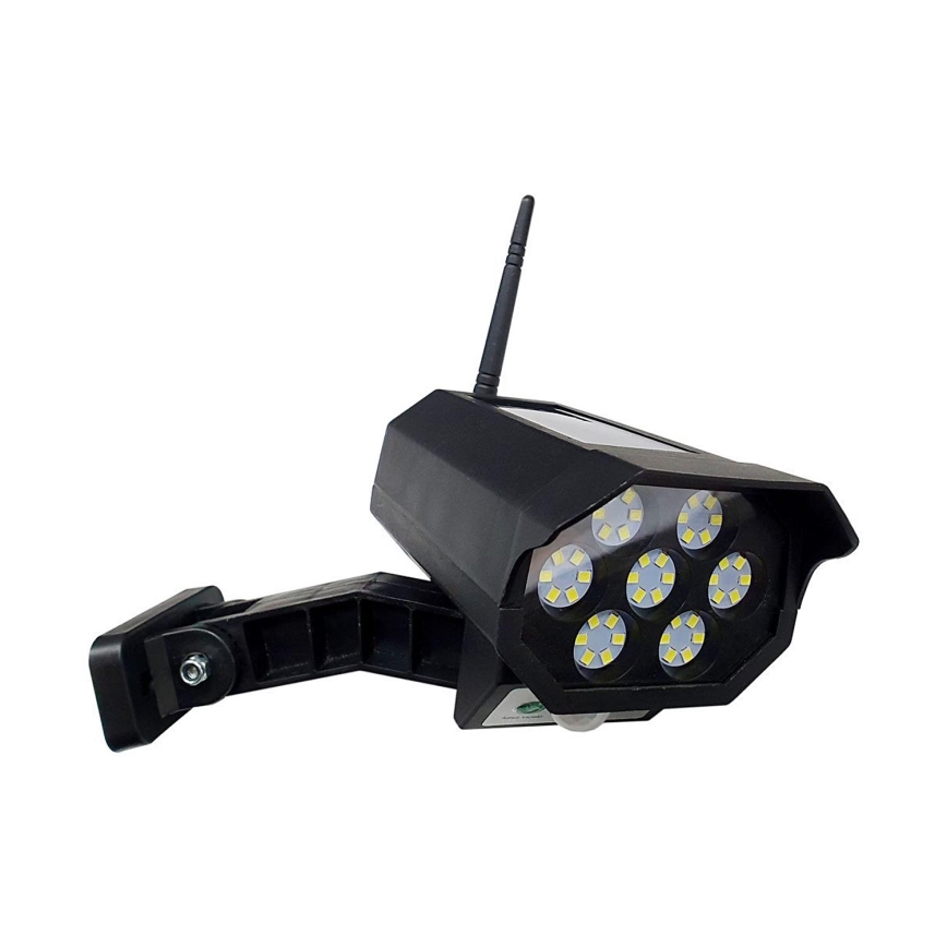 LED Dummy-sikkerhedskamera med sensor soldrevet LED/3,7V 1200 mAh IP44 sort + fjernbetjening