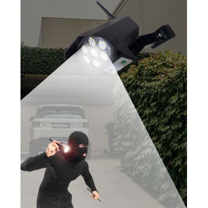 LED Dummy-sikkerhedskamera med sensor soldrevet LED/3,7V 1200 mAh IP44 sort + fjernbetjening