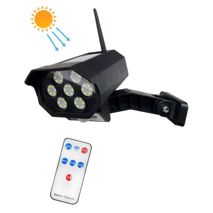LED Dummy-sikkerhedskamera med sensor soldrevet LED/3,7V 1200 mAh IP44 sort + fjernbetjening