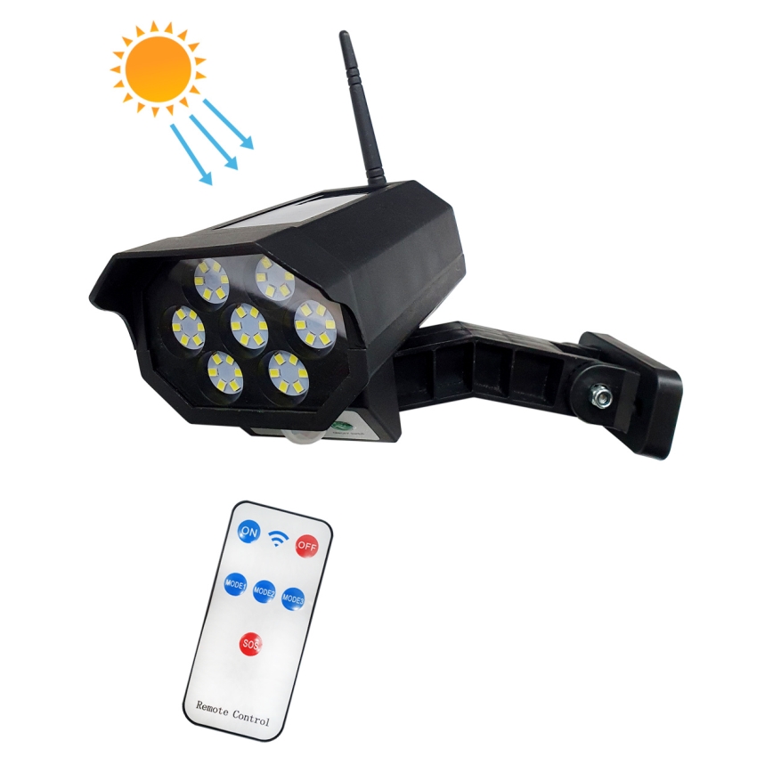 LED Dummy-sikkerhedskamera med sensor soldrevet LED/3,7V 1200 mAh IP44 sort + fjernbetjening