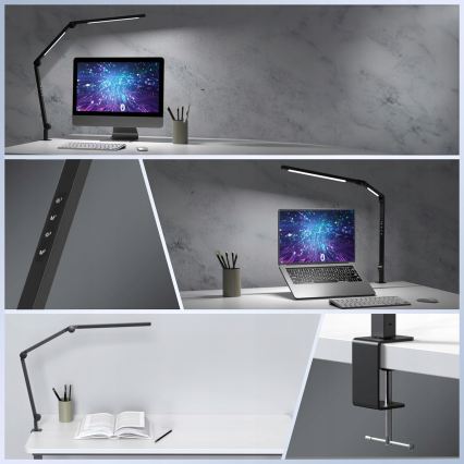 LED dæmpbar berøringsbetjent fleksibel bordlampe med klemme LED/12W/230V 3000/4000/6000K sort