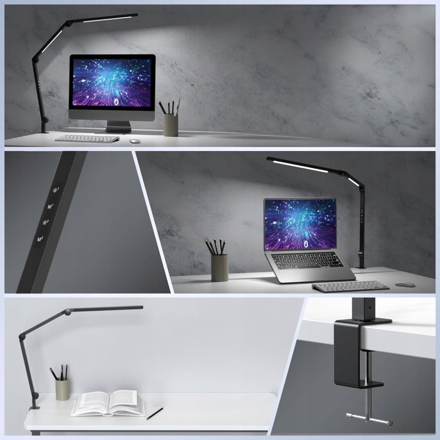 LED dæmpbar berøringsbetjent fleksibel bordlampe med klemme LED/12W/230V 3000/4000/6000K sort