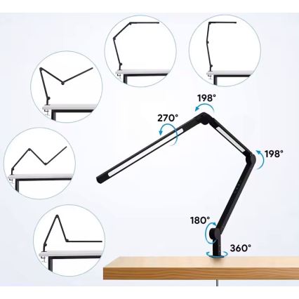 LED dæmpbar berøringsbetjent fleksibel bordlampe med klemme LED/12W/230V 3000/4000/6000K sort