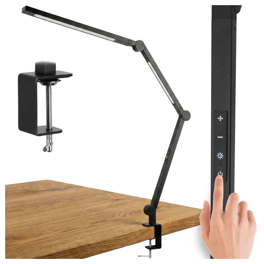 LED dæmpbar berøringsbetjent fleksibel bordlampe med klemme LED/12W/230V 3000/4000/6000K sort