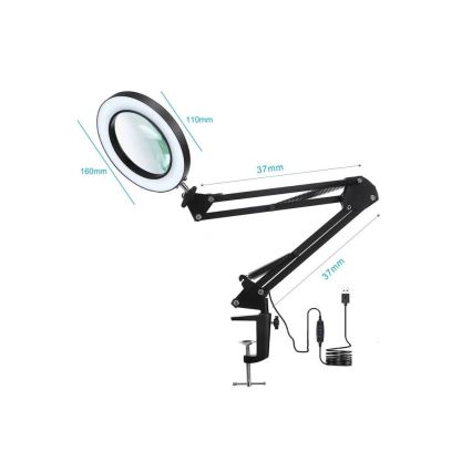 LED dæmpbar bordlampe med lup LED/22W/5V 4000-6000K sort
