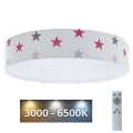 LED Dæmpbar Børne Loftlampe SMART GALAXY KIDS LED/24W/230V 3000-6500K stjerner hvid/lyserød/grå + fjernbetjening