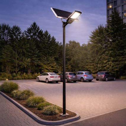 LED Dæmpbar gadelampe med sensor og solcellepanel KOBRA LED/400W/3,2V 24000 mAh IP65 antracit + fjernbetjening